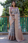 Light Brown Dola Silk Saree With Digital Printed & Weaving Border