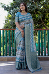 Rama Blue Dola Silk Saree With Digital Printed & Weaving Border