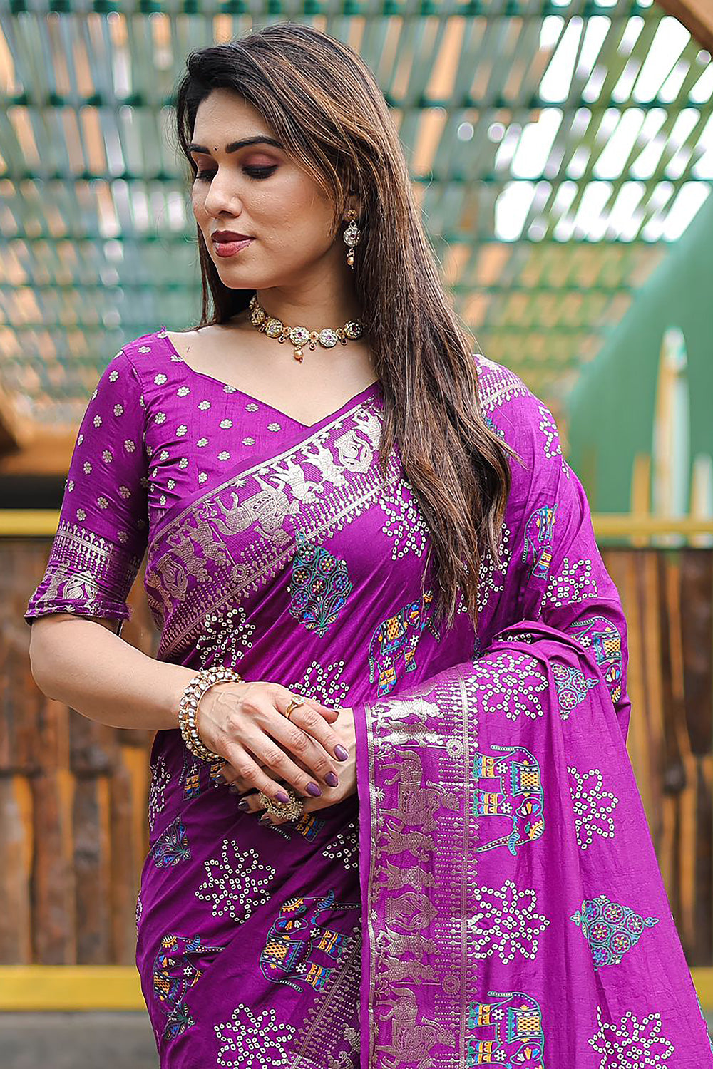 Lilac Purple Pure Hand Bandhej Bandhani Saree With Weaving Rich Pallu