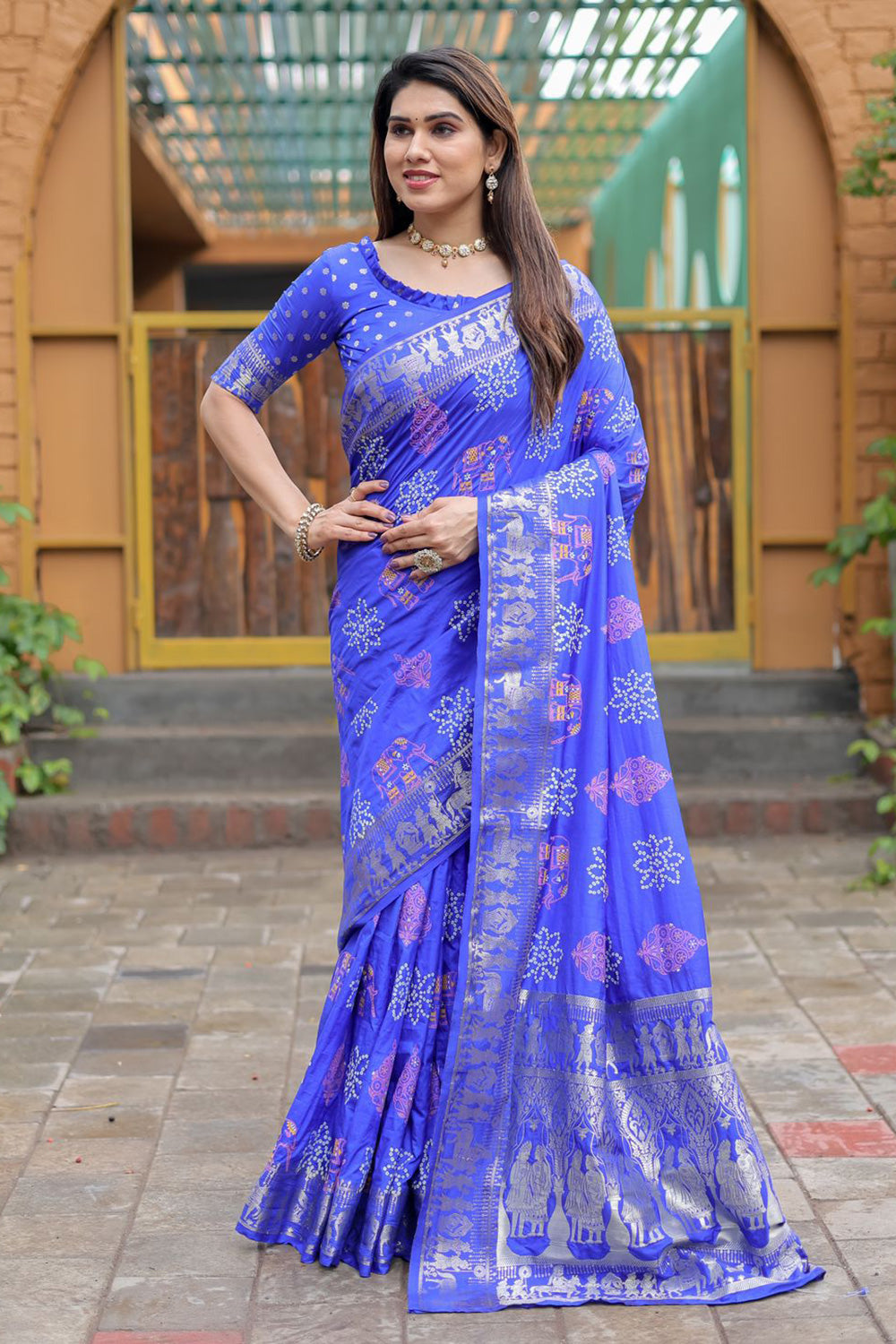 Royal Blue Hand Bandhej Bandhani Saree With Weaving Rich Pallu