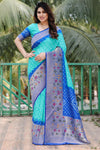 Royle Blue & Sky Blue Pure Hand Bandhej Bandhani Saree With Weaving Rich Pallu