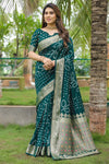 Green Pure Hand Bandhej Bandhani Saree With Weaving Rich Pallu