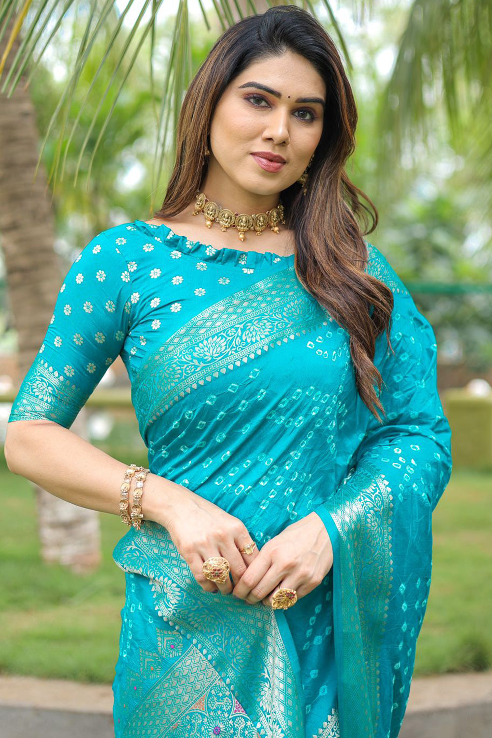 Sky Blue Pure Hand Bandhej Bandhani Saree With Weaving Rich Pallu