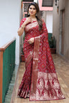 Maroon Pure Hand Bandhej Bandhani Saree With Weaving Rich Pallu