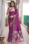 Purple Pure Hand Bandhej Bandhani Saree With Weaving Rich Pallu