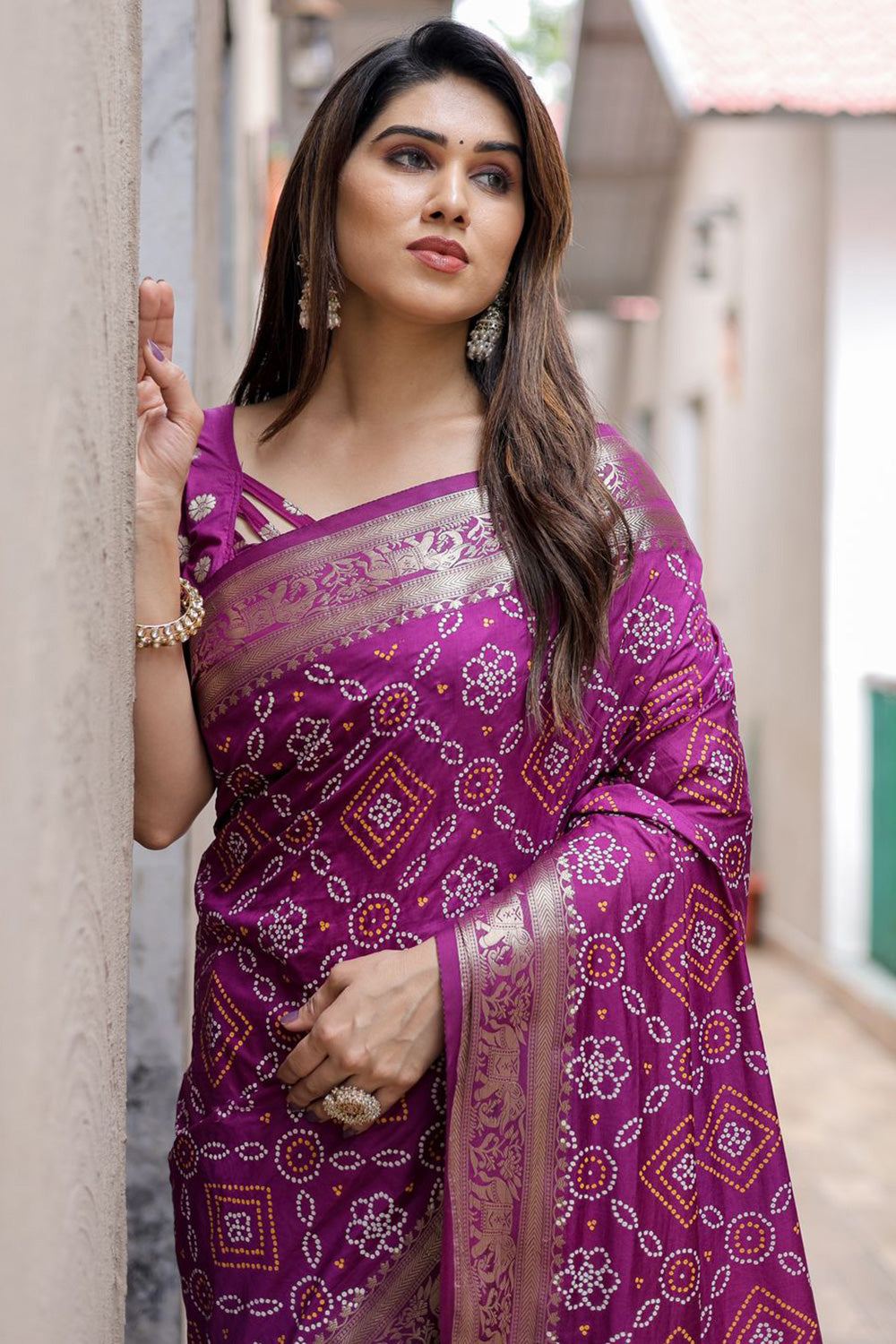 Purple Pure Hand Bandhej Bandhani Saree With Weaving Rich Pallu