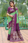 Green & Purple Pure Hand Bandhej Bandhani Saree With Weaving Rich Pallu
