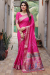 Pink Pure Hand Bandhej Bandhani Saree With Weaving Rich Pallu