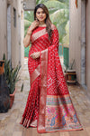 Red Pure Hand Bandhej Bandhani Saree With Weaving Rich Pallu
