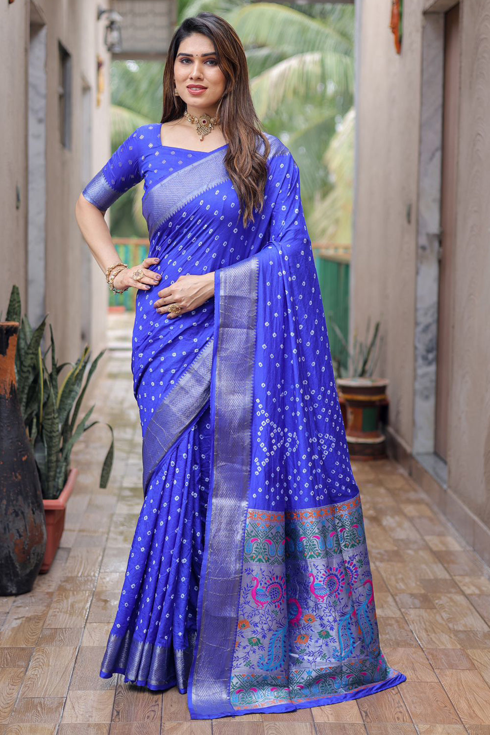 Royal Blue Pure Hand Bandhej Bandhani Saree With Weaving Rich Pallu