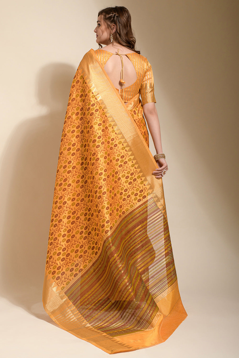 Yellow Soft Silk With Weaving Border &amp; Block Printed Saree