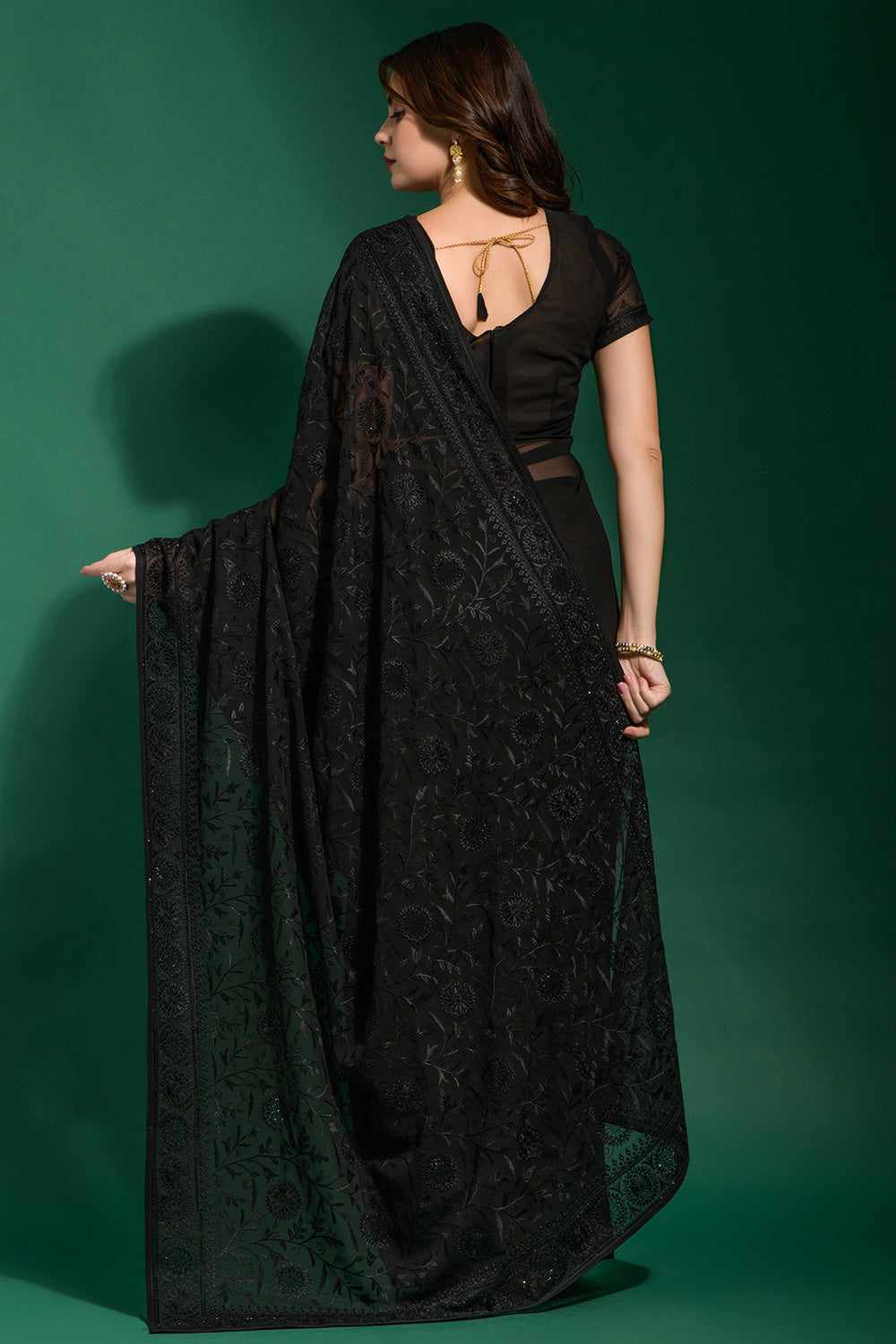 Black Georgette Saree With Embroidery Work