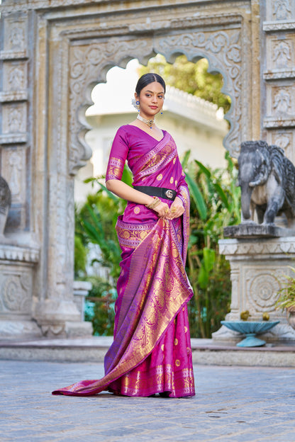 Fabulous Purple Kanjivaram Silk Saree With Weaving Work