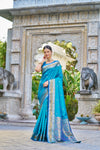 Cerulean Blue Kanjivaram Sona Chandi Silk Saree