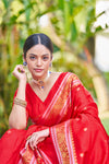 Hot Red Kanjivaram Sona Chandi Silk Saree