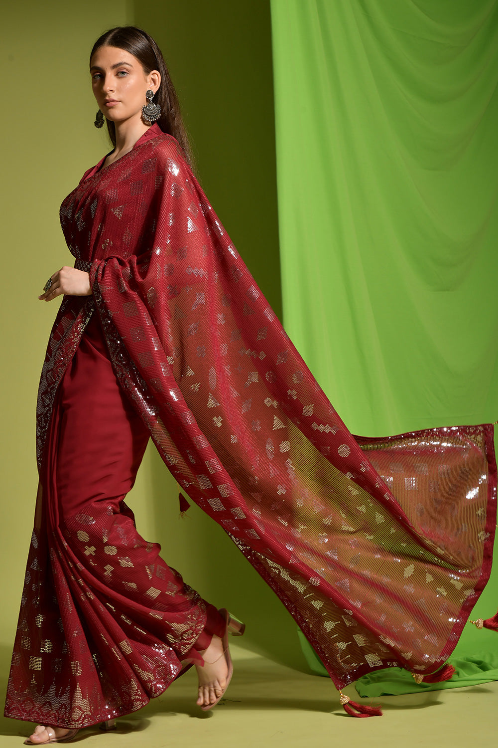 Maroon Georgette Saree With Sequence Work