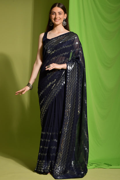 Black Georgette Saree With Sequence Work