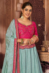 Sky Blue & Pink Chinon Crushed With Sequence Embroidery Lehenga Choli