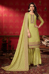 Lime Green Faux Georgette With Embroidery Work Salwar Suit