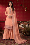 Peach Faux Georgette With Embroidery Work Salwar Suit