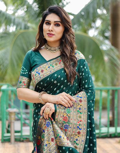 Green Colour Paithani Silk Bandhani Saree