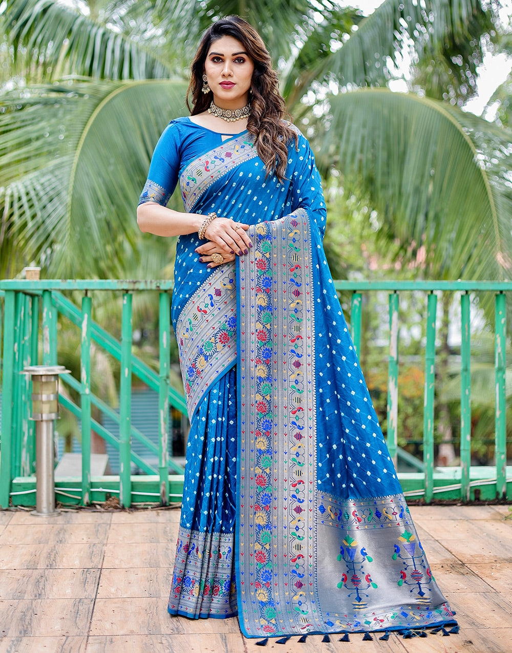 True Blue Colour Paithani Silk Zari Weaving Saree