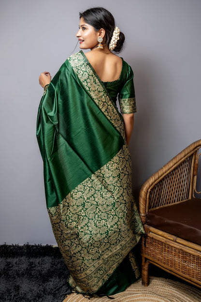 Green Handloom Silk Saree With Weaving Work
