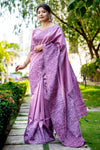 Lavender Handloom Silk Saree With Weaving Work