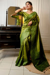 Mehendi Green Handloom Silk Saree With Weaving Work