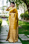 Mustard Yellow Handloom Silk Saree With Weaving Work