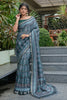 Rama Green Tussar Silk Saree With Zari Border & Printed Work