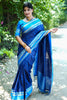 Blue Tussar Silk Saree With Weaving Border