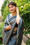Grey Tussar Silk Saree With Weaving Border