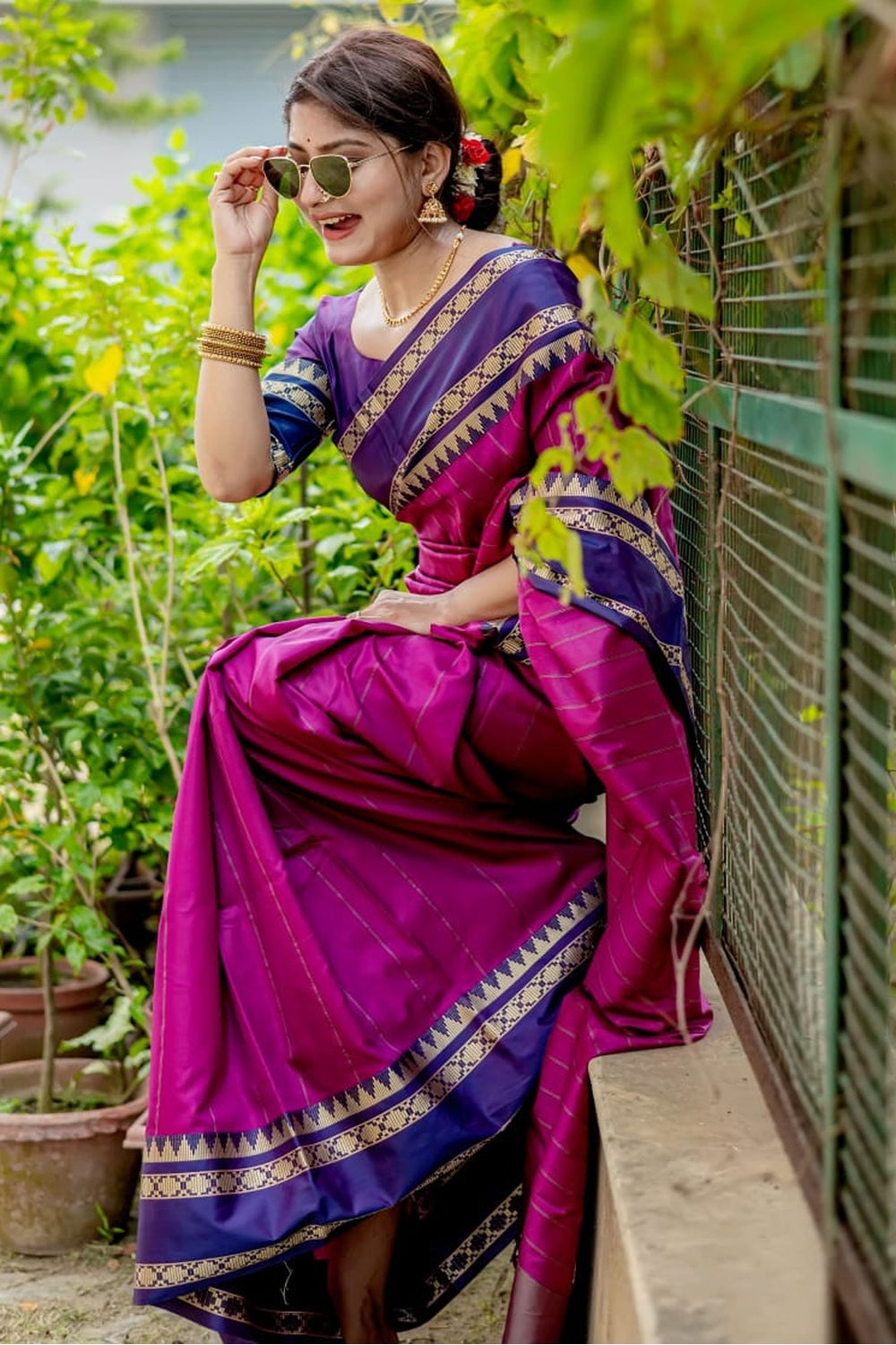 Rani Pink Tussar Silk Saree With Weaving Border