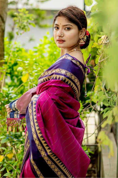 Rani Pink Tussar Silk Saree With Weaving Border