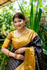 Black & Yellow Tussar Silk Saree With Weaving Border