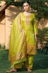 Pista Green Silk Pashmina Work Salwar Suit ( Unstitched )
