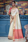 Off White Tussar Silk Saree With Zari Weaving Work