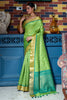 Parrot Green Tussar Silk Saree With Zari Weaving Work