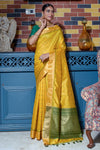 Yellow Tussar Silk Saree With Zari Weaving Work