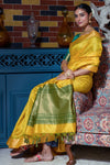 Yellow Tussar Silk Saree With Zari Weaving Work