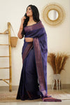 Navy Blue Soft Silk Saree With Zari Weaving Work