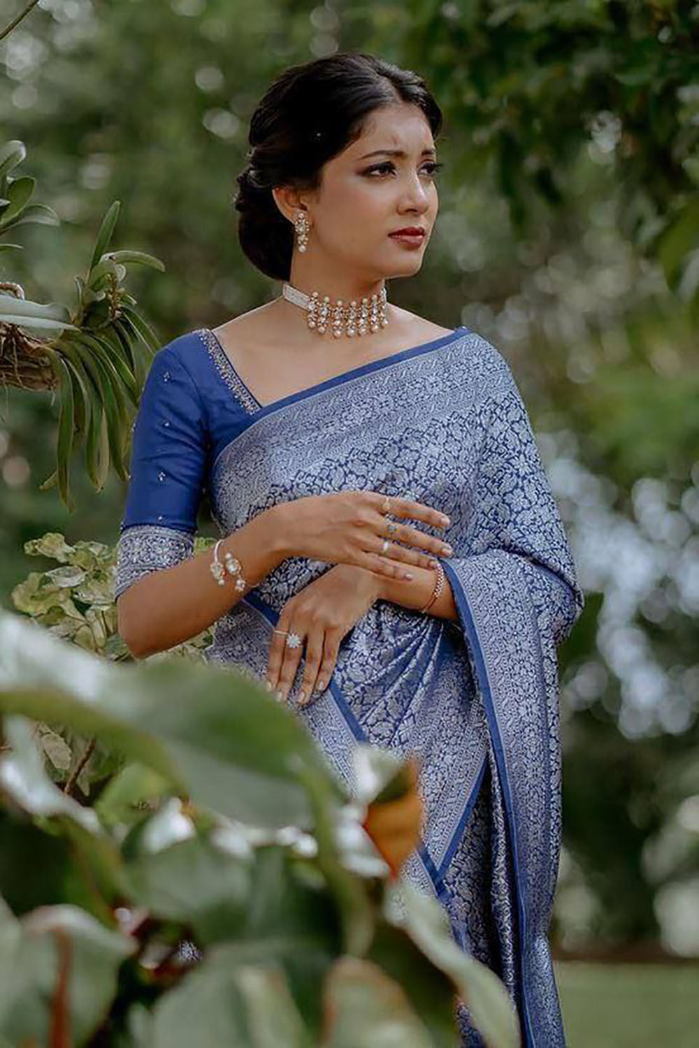 Latest Blue Kanjivaram Silk Saree With Zari Weaving Work