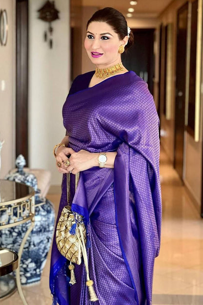 Royal Blue Banarasi Silk Saree With Zari Weaving Work