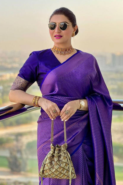 Royal Blue Banarasi Silk Saree With Zari Weaving Work