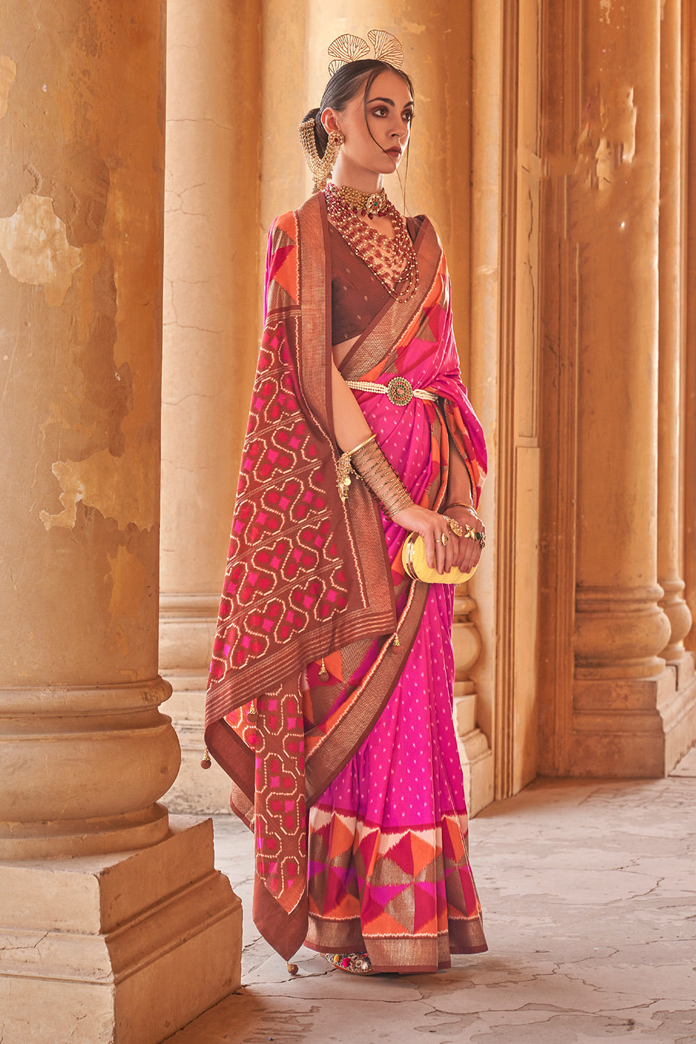 Pink Designer Printed Patola Silk Saree