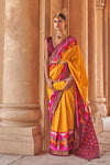 Yellow Colour Patola Silk Saree With Pink Border Pallu