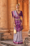 Purple And White Patola Printed Silk Saree