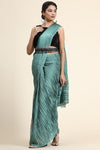 Pearl Sky Blue Pleated Rangoli Silk Saree with Belt