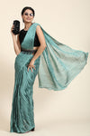 Pearl Sky Blue Pleated Rangoli Silk Saree with Belt
